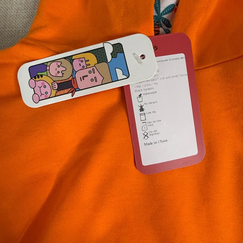 Orange Dinosaur Hoodie‎ and Jogger Pants Set Kids Size 100 New With Tags